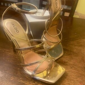 Aldo Shiny Gold Strappy Heels